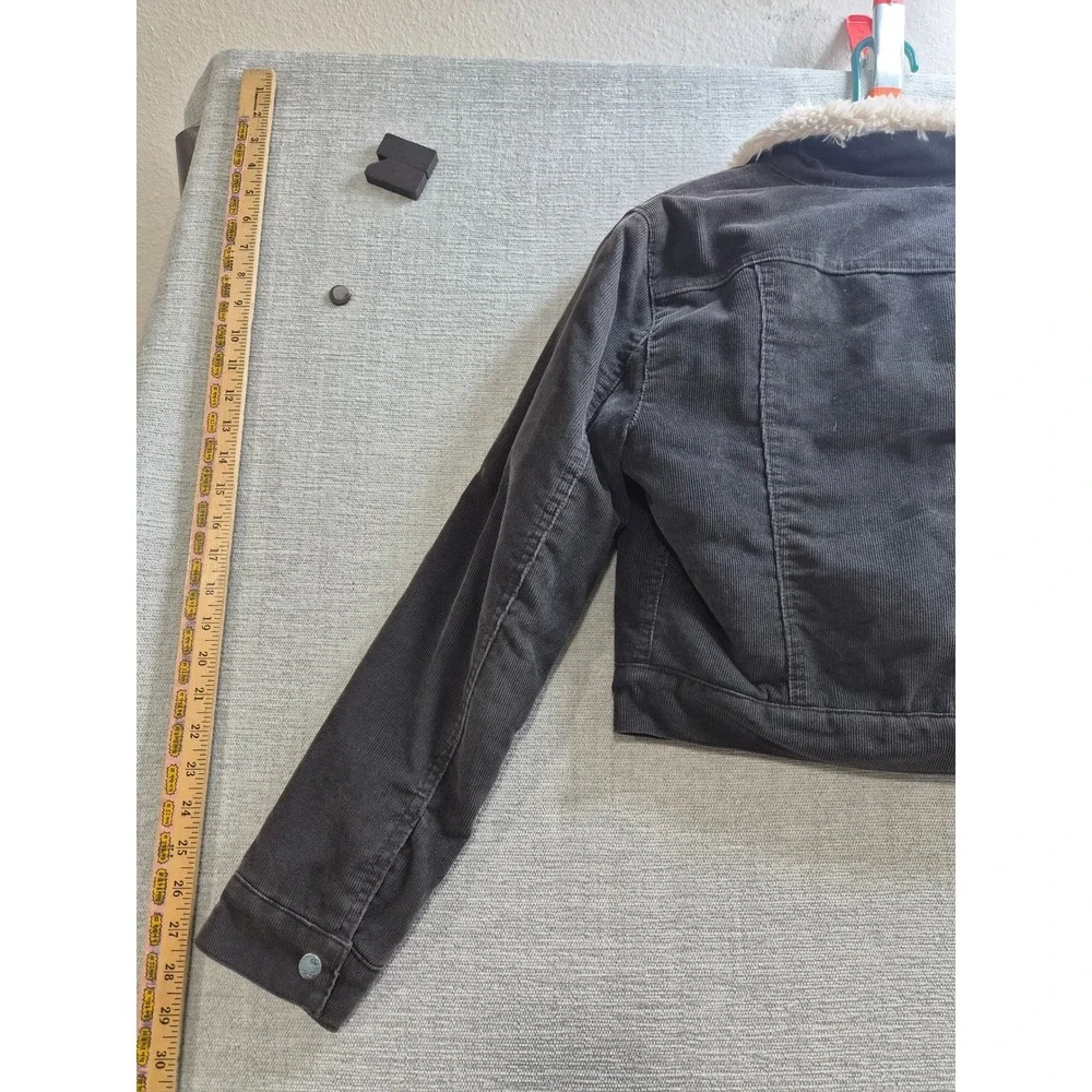 Levi's Corduroy Trucker Cropped Jacket Womens XS Charcoal Gray Sherpa Lined